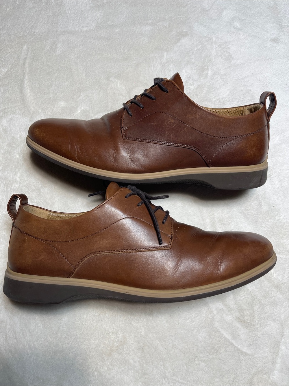 Amberjack Men's Brown Leather Derby Shoes with Contrast Tan Midsole Size 11.5 W